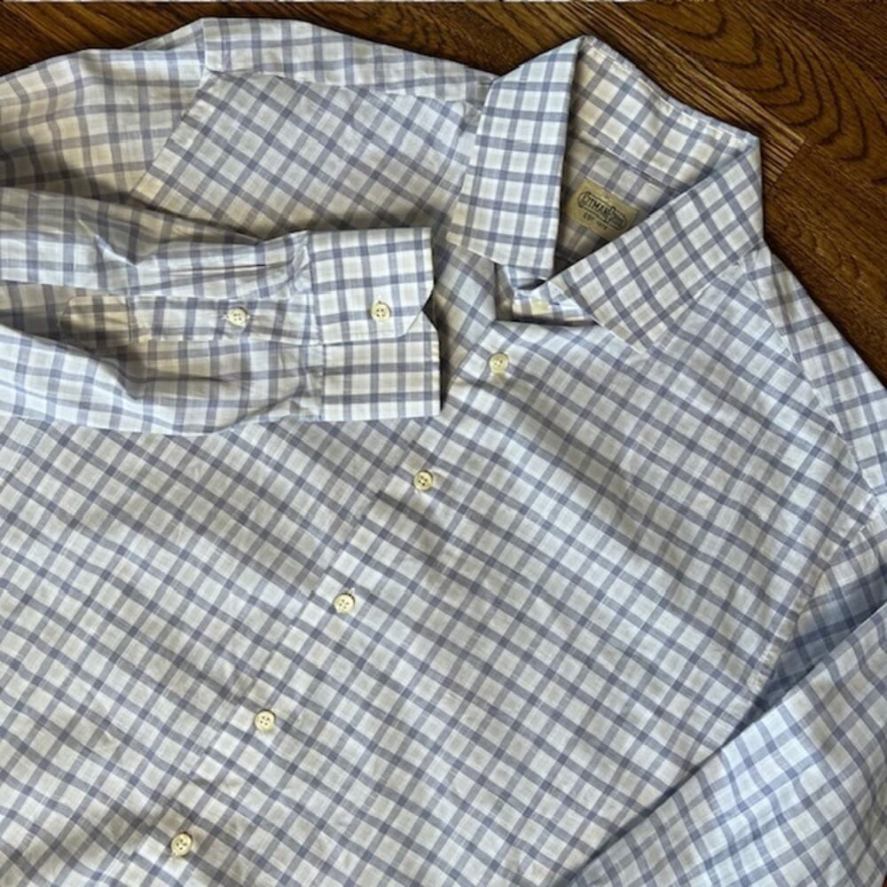 Gitman Bros Long Sleeve Button Up Shirt Mens XXL Blue White Check Cotton USA